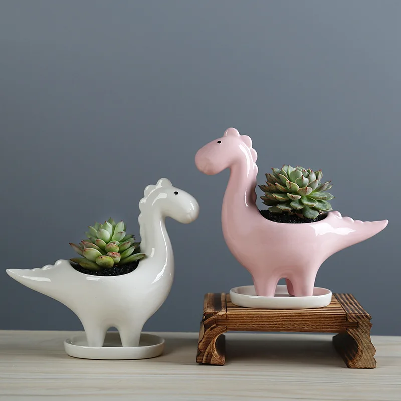 Japanese Garden Bonsai - Seramik Karikatür Dinozor Ekici Tepsi ile,
