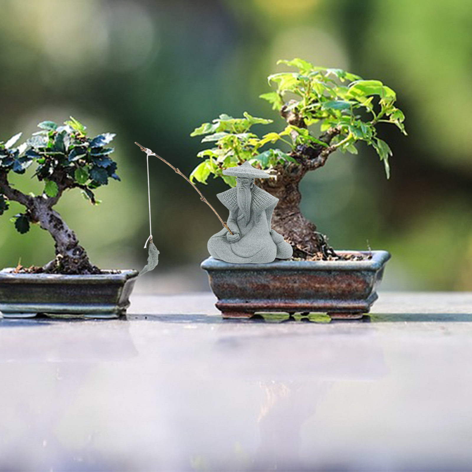 Japanese Garden Bonsai - Küçük Reçine Balıkçı Heykeli Japon Bahçesi